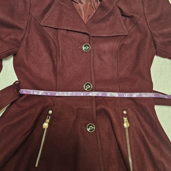 Laundry By Shelli Segal Deep Red Belted Wool Blend Peplum Coat - Picture 11 of 13